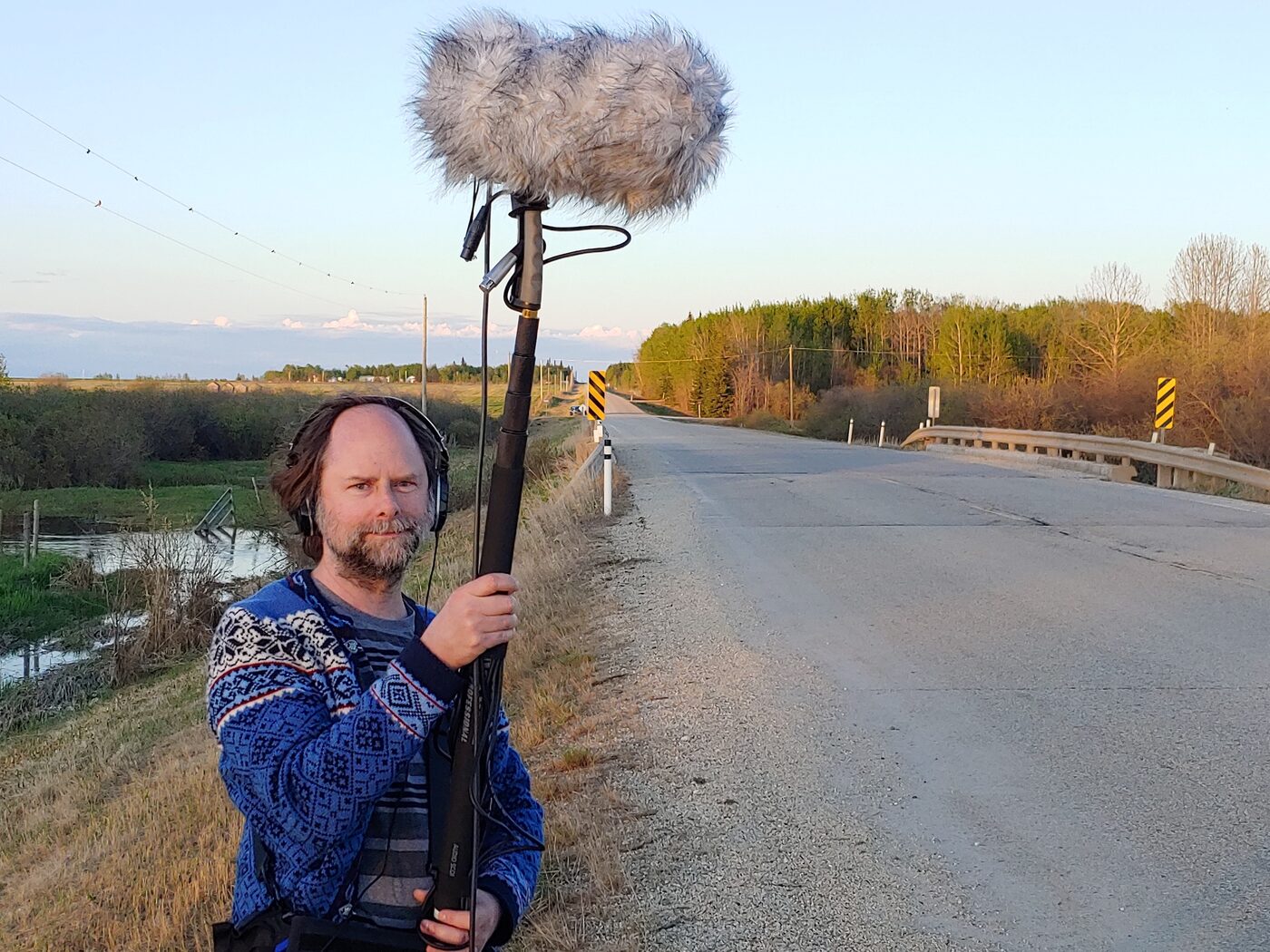 Shawn Pinchbeck field recording in rural Alberta